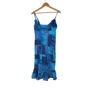 JONATHAN MARTIN Vintage 90s Y2K Blue Patchwork Babydoll Slip Dress Womens Size 9
